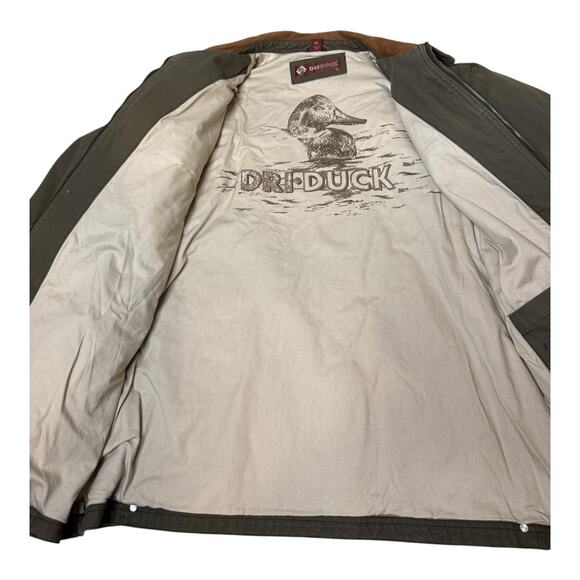 Dri-Duck Barn Jacket green canvan  & brown leather collar size XXL - Picture 4 of 11